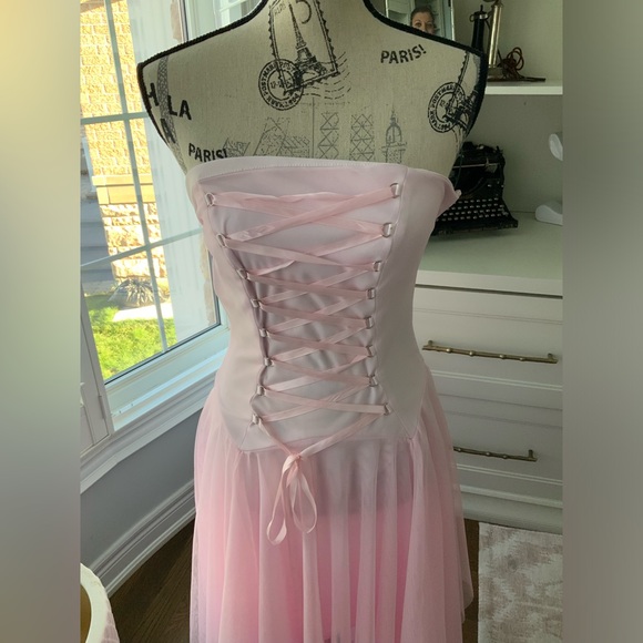 M COLLECTION Pink Tule Strapless Midi Corset Dainty Dress Women’s Size 6 - Picture 7 of 15